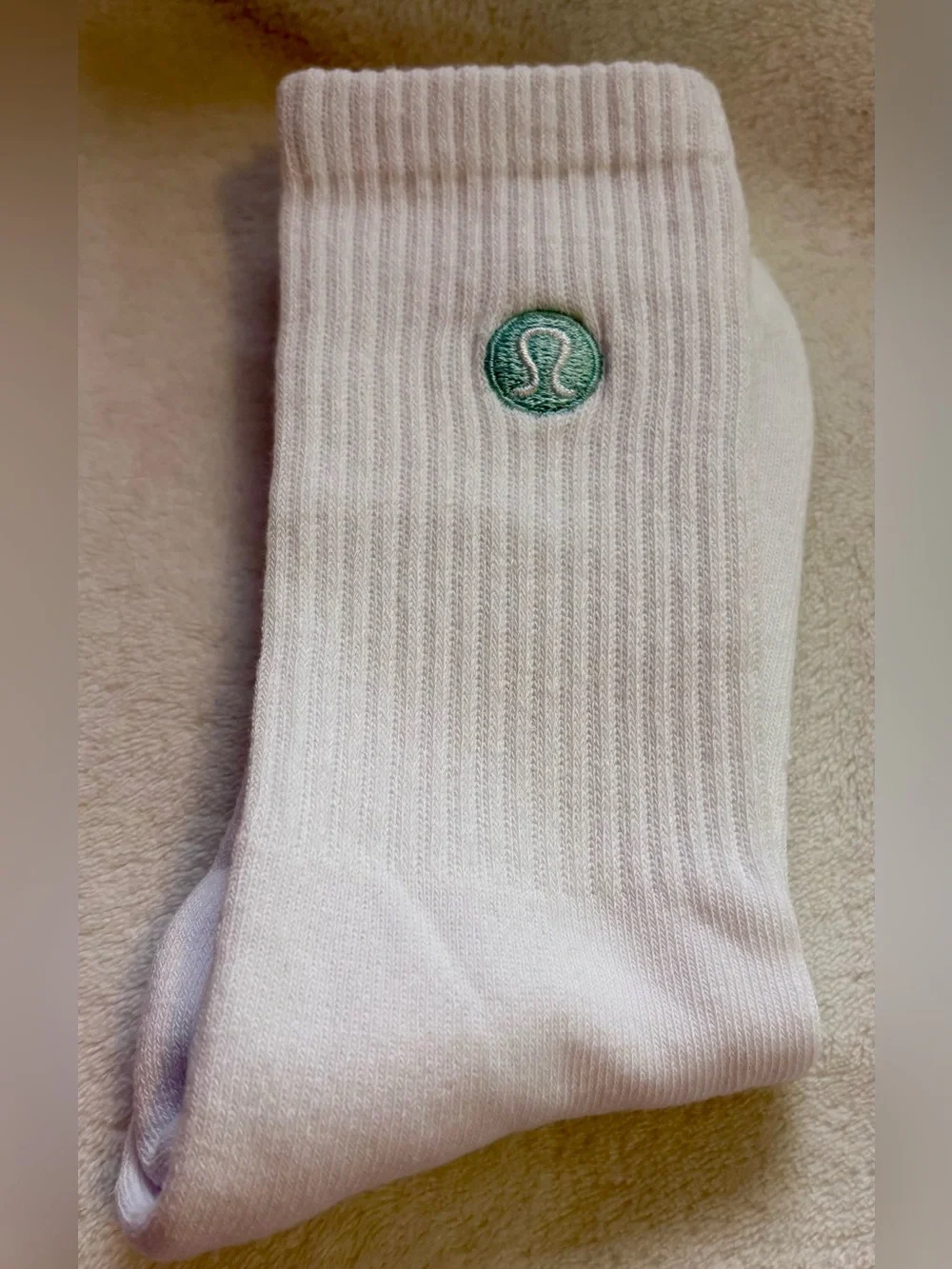 Lululemon Women’s Daily Essential Crew Socks - White With Mint Logo